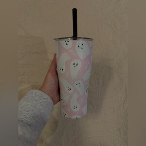 Pink Ghost Stainless Steel Tumbler with Straw